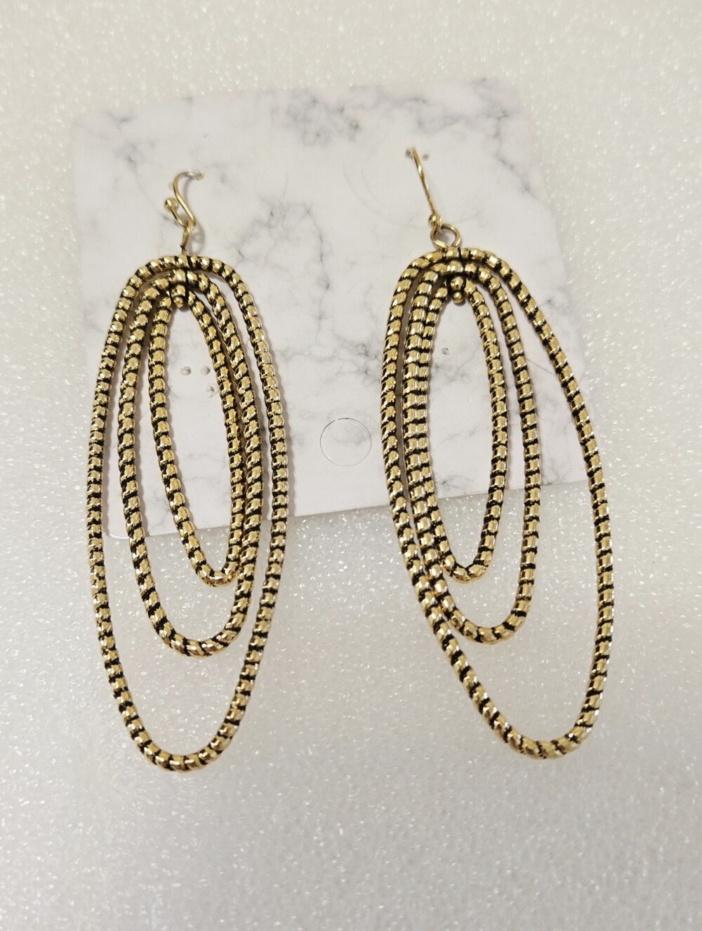 Vintage Gold Layered Oval Drop Earrings